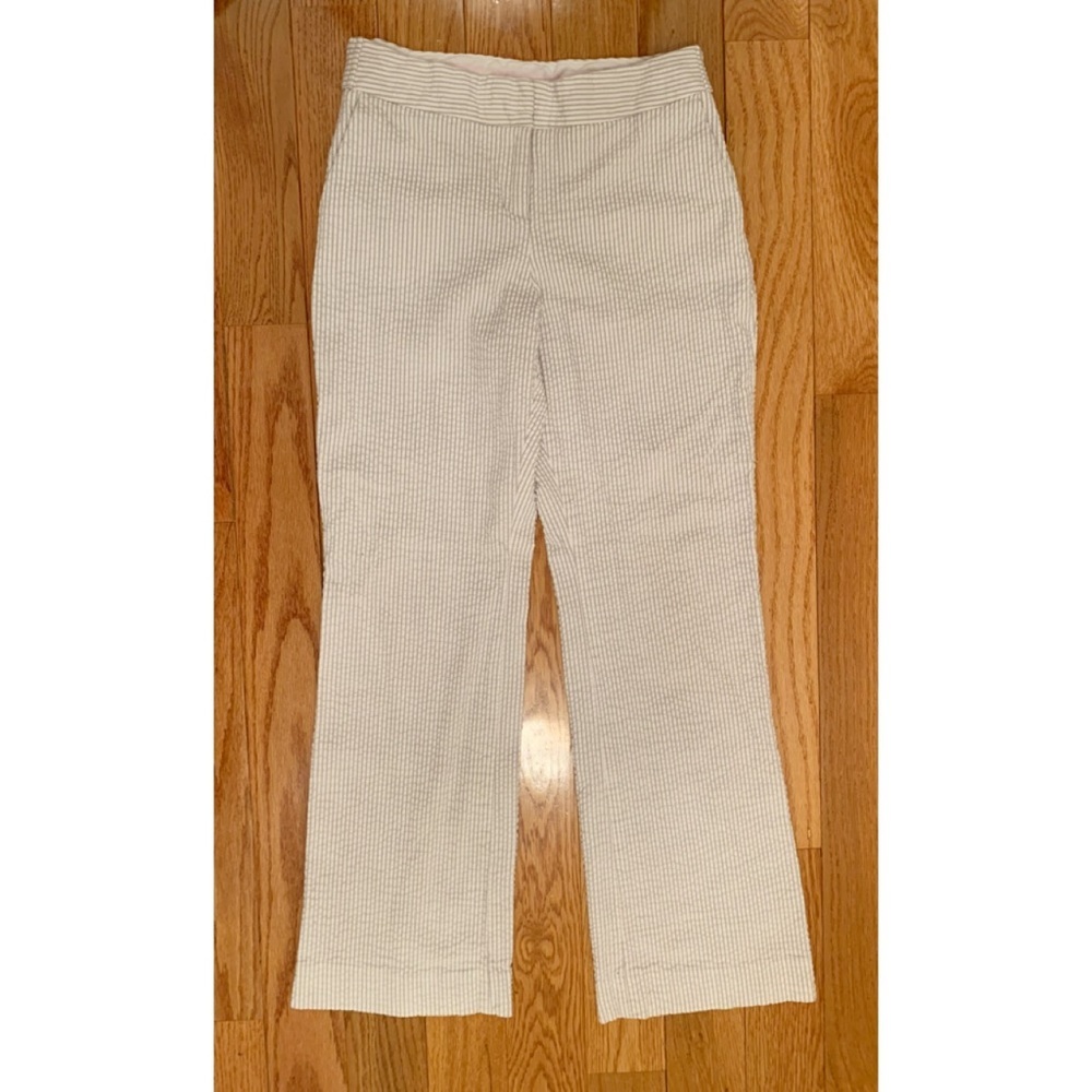 ISSAC MIZRAHI Sz 2S Tailored Seersucker Taupe Stone Micro Stripe Trousers